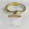 Características y Medidas de la Pulsera Infografía con las características y medidas de la pulsera esclava: 5cm x 6cm de diámetro, 12g de peso, material acero inoxidable.